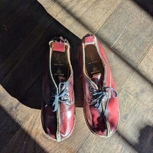 John Fluevog Leather & Wood Split-Toe Lace-Up Shoes In Burgundy